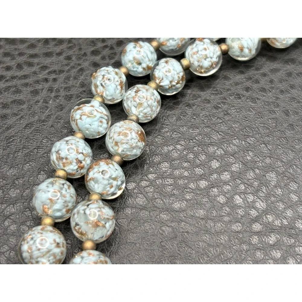 Vintage Venetian Speckled Glitter Glass Double 2 Strand Choker Necklace 14-17